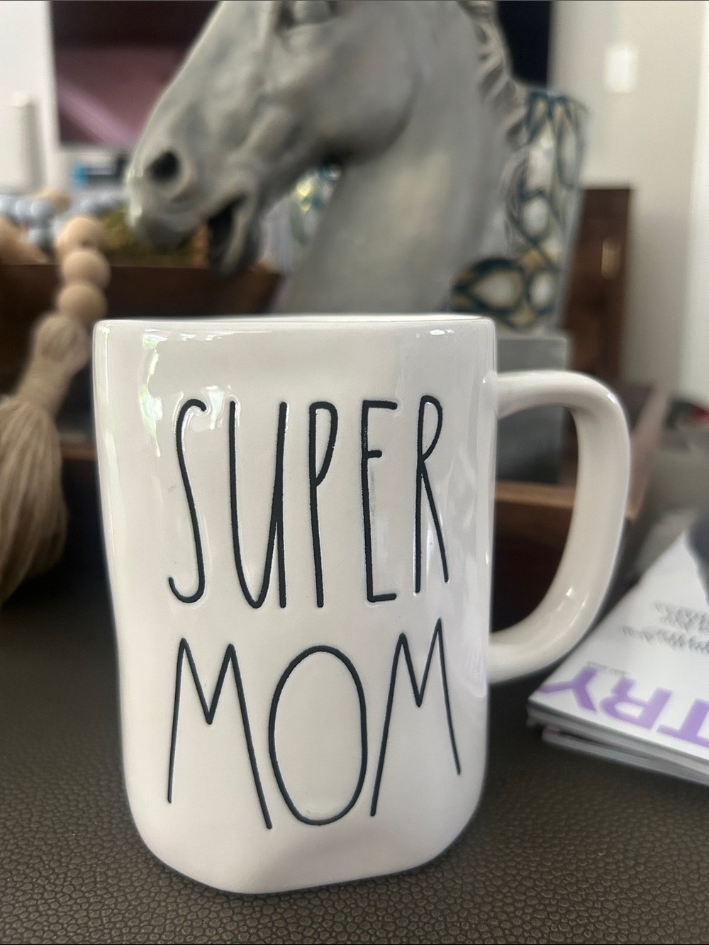 Rae Dunn “Super Mom” White Ceramic Mug
